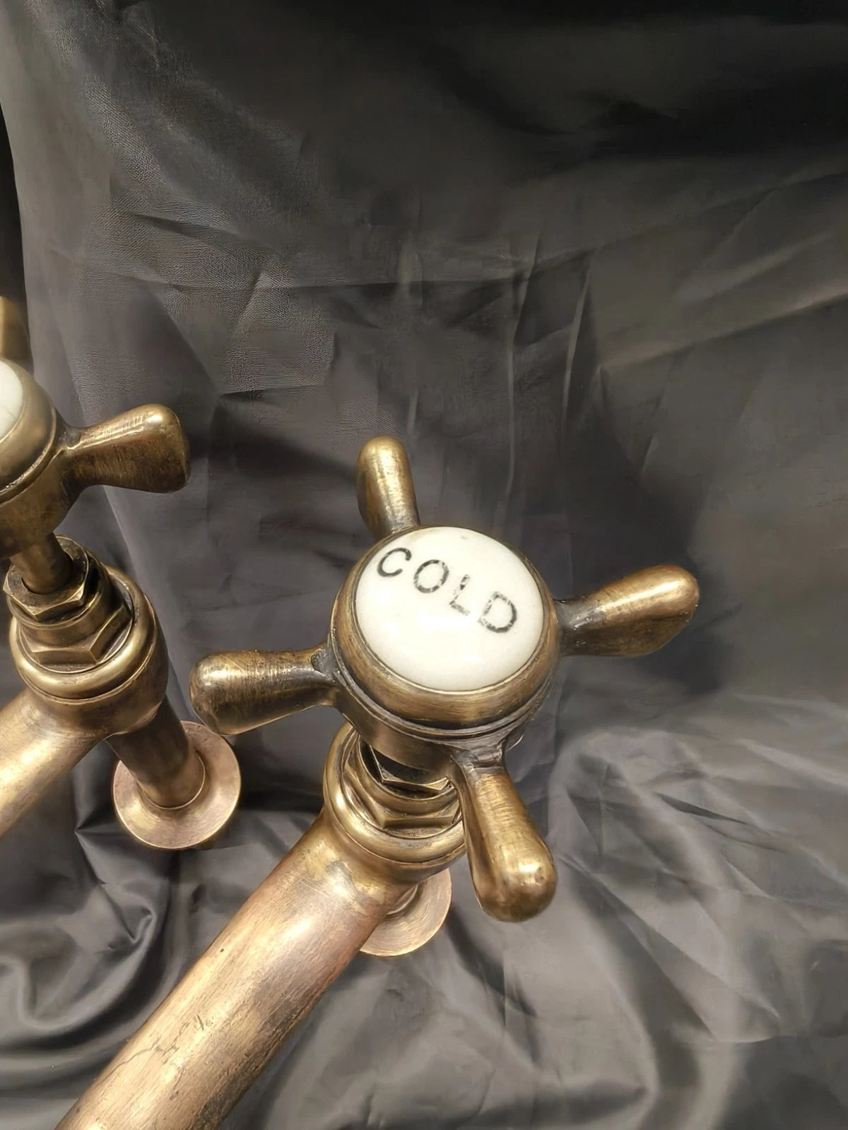 Aged Bare Brass Pillar Taps, Reclaimed & Reconditioned Ready to Fit 10 cm Spout