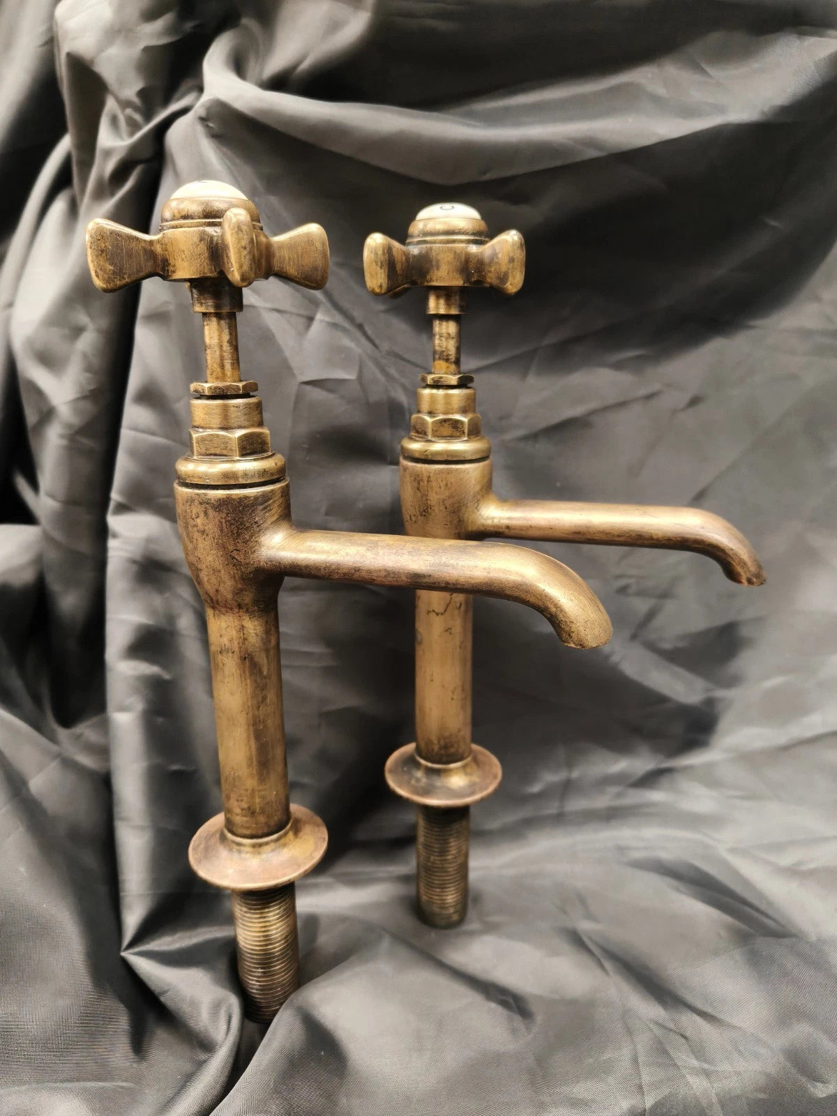 Aged Bare Brass Pillar Taps, Reclaimed & Reconditioned Ready to Fit 10 cm Spout