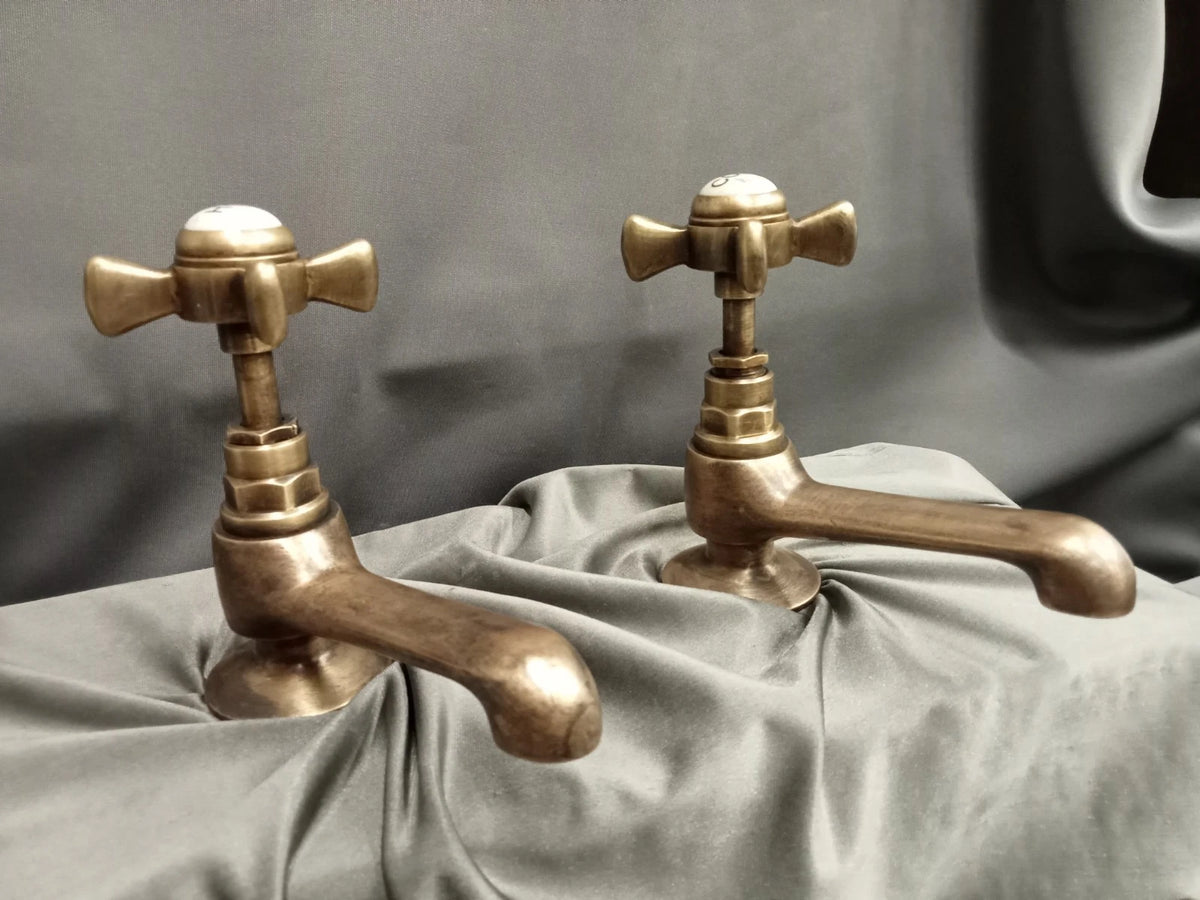 Brass Bathroom Basin Taps Original Patina Reclaimed & Refurbed Taps D3
