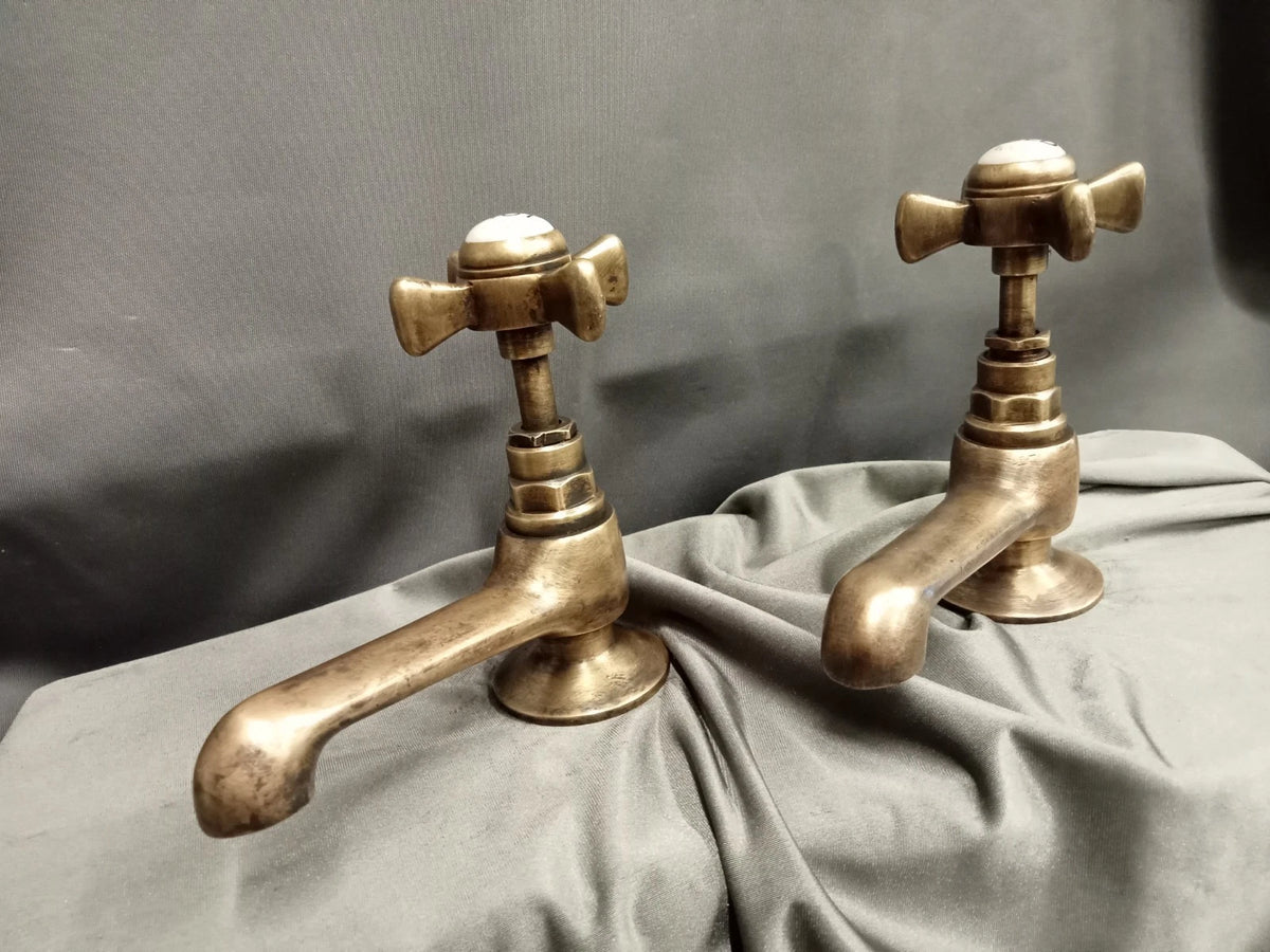 Brass Bathroom Basin Taps Original Patina Reclaimed & Refurbed Taps D3