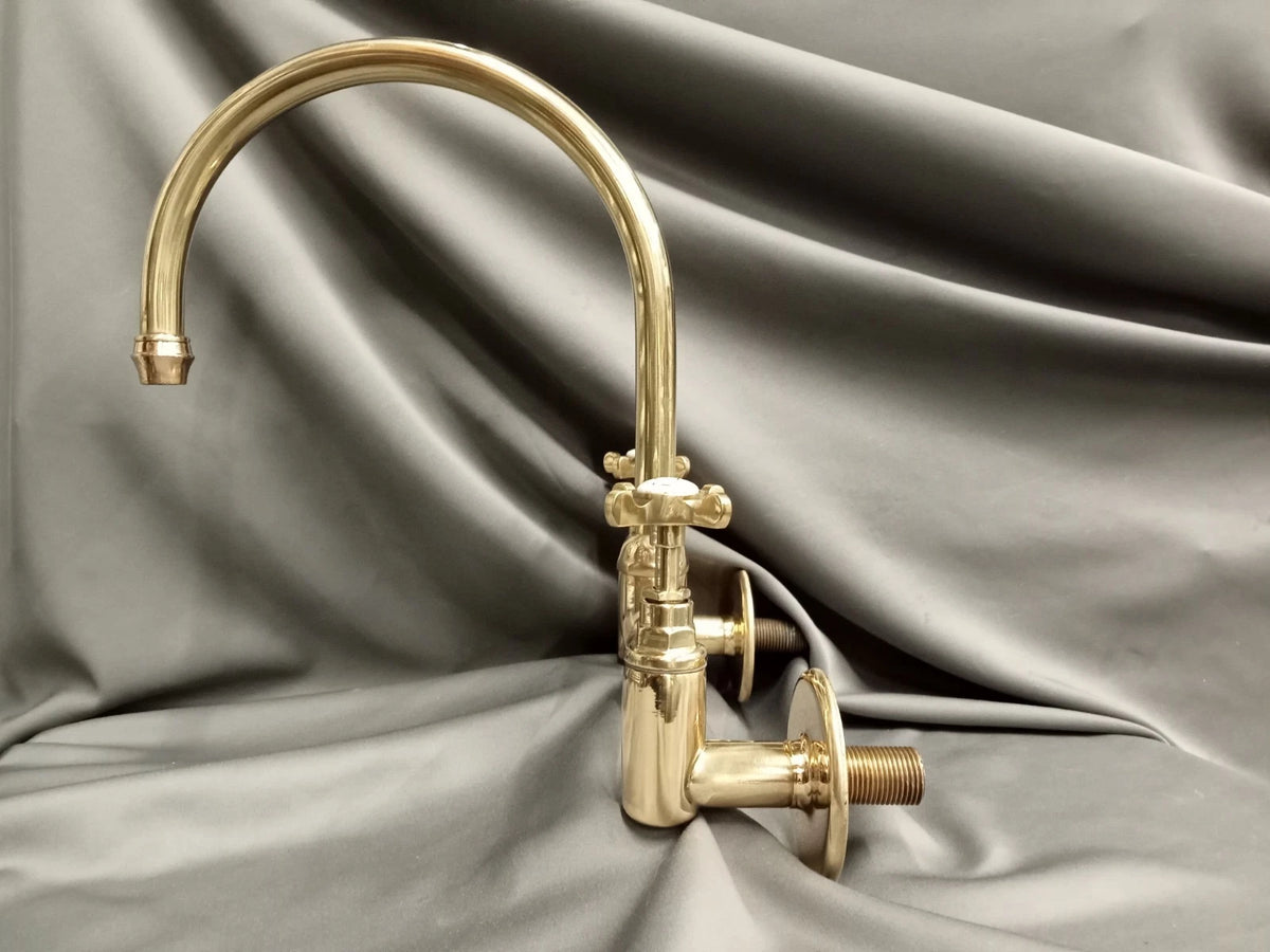 Bare Brass Kitchen Mixer Tap, Wall Mounted, Ideal Belfast Sink, Refurbed