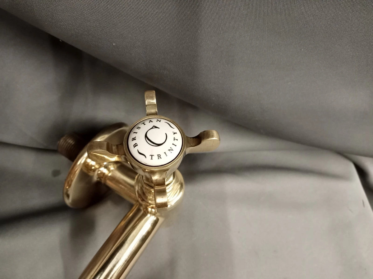 Bare Brass Kitchen Mixer Tap, Wall Mounted, Ideal Belfast Sink, Refurbed