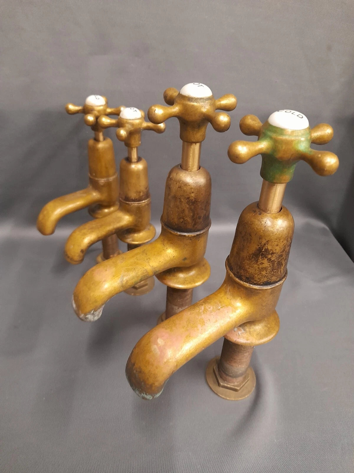 Matching Bath & Basin Brass Taps, Original Patina Reclaimed & Fully Refurbed D1