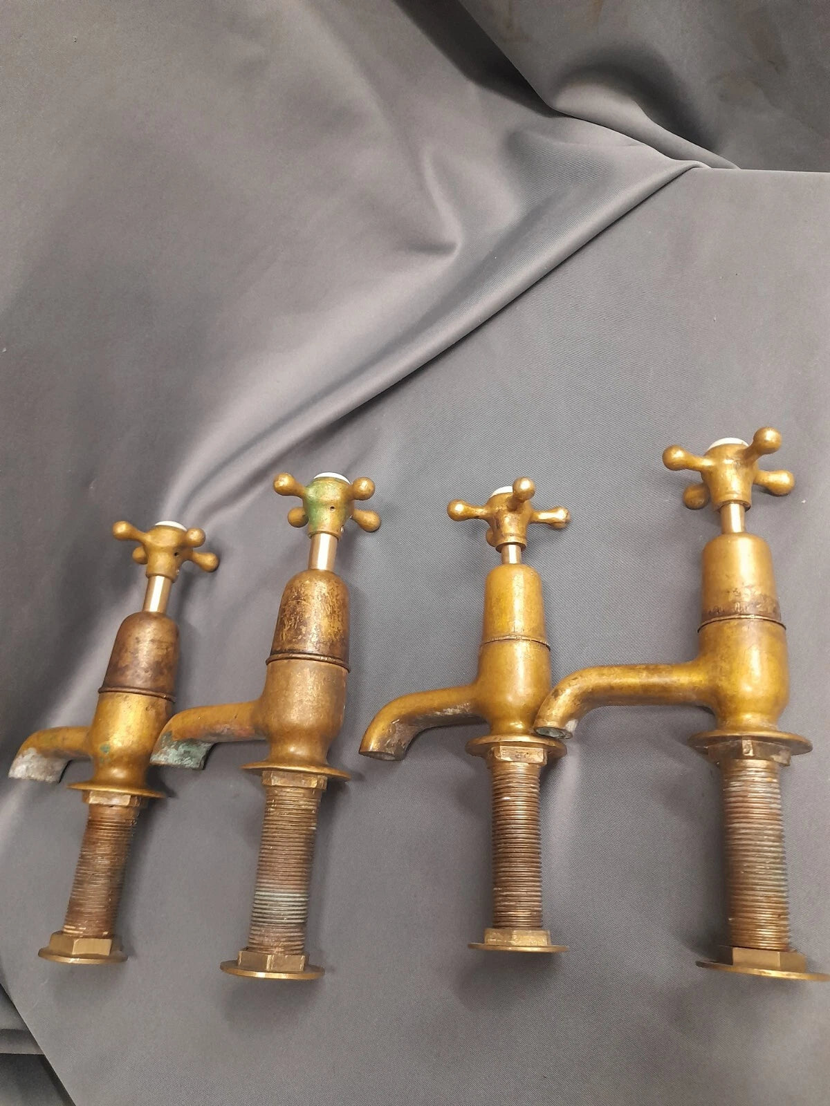 Matching Bath & Basin Brass Taps, Original Patina Reclaimed & Fully Refurbed D1
