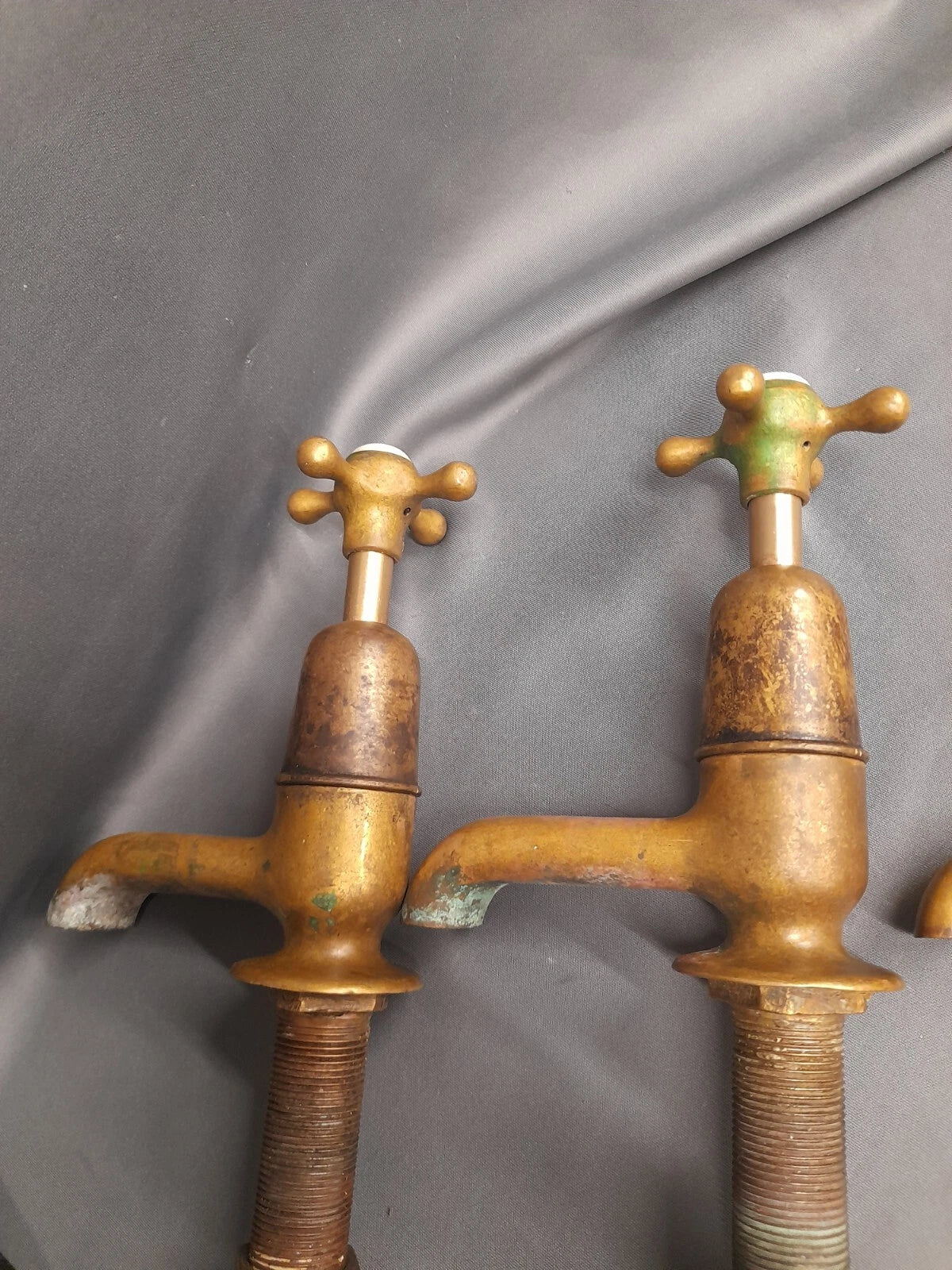 Matching Bath & Basin Brass Taps, Original Patina Reclaimed & Fully Refurbed D1