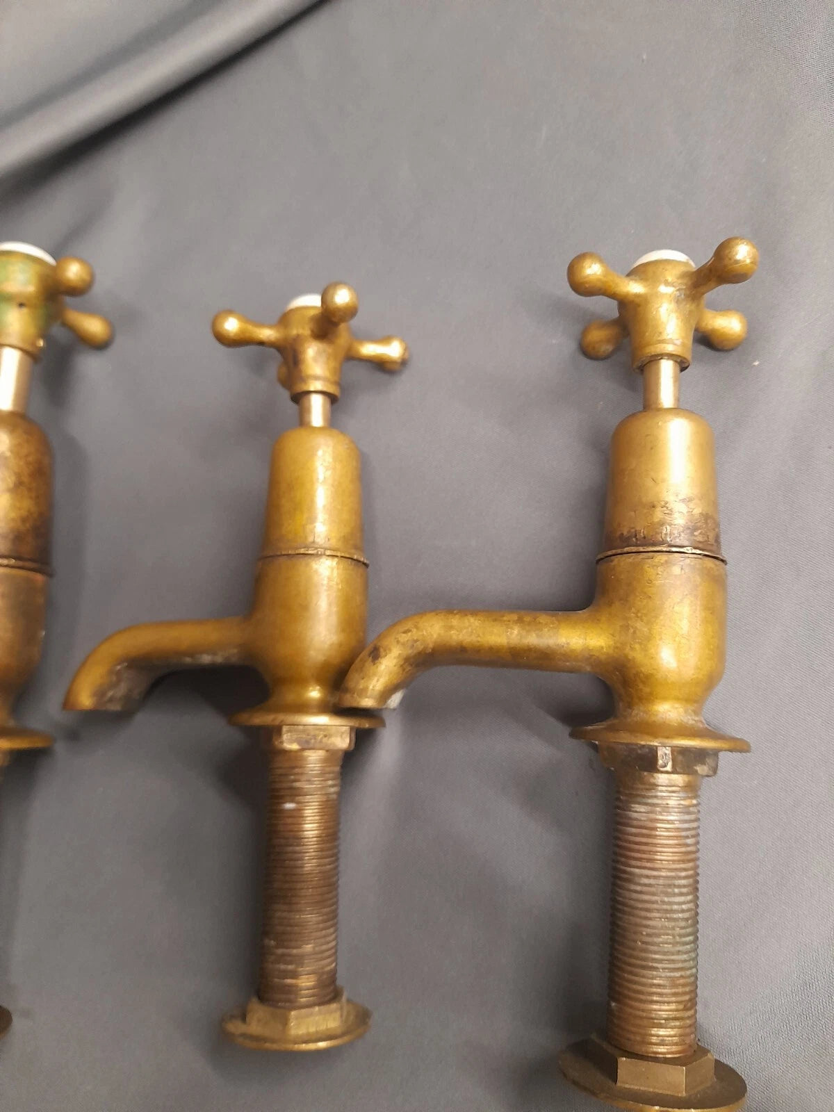 Matching Bath & Basin Brass Taps, Original Patina Reclaimed & Fully Refurbed D1