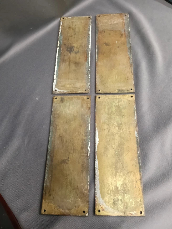 2 Pairs of Reeded Brass Door Finger Plates, Aged Brass Heavyweight Reclaimed