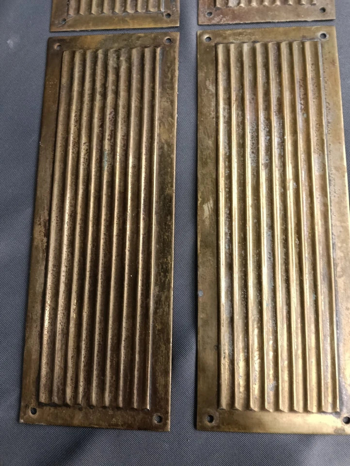 2 Pairs of Reeded Brass Door Finger Plates, Aged Brass Heavyweight Reclaimed
