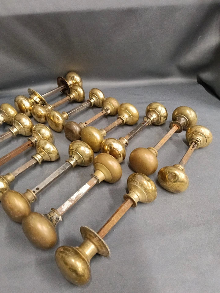 15 Pairs of Bare Brass Mixed Heavyweight Door Handles/ Door Knobs Cupboard Knobs