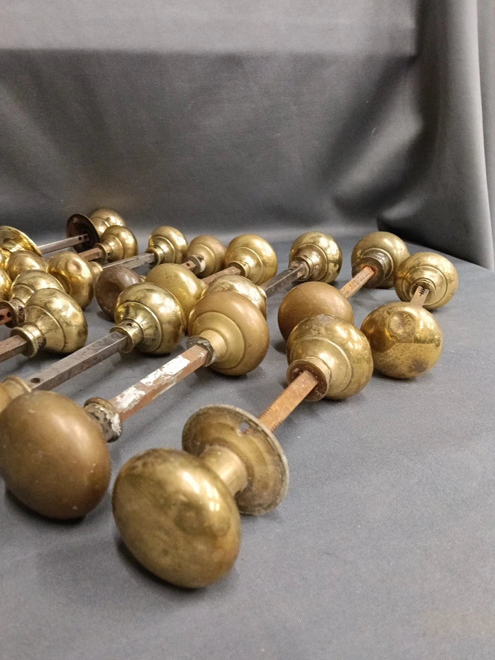 15 Pairs of Bare Brass Mixed Heavyweight Door Handles/ Door Knobs Cupboard Knobs