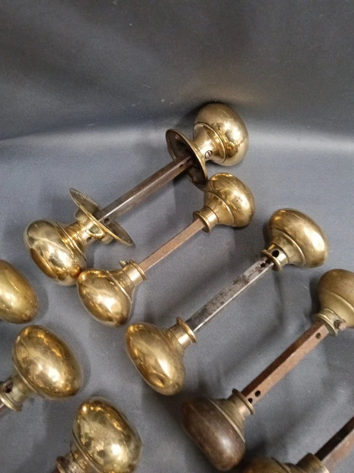 15 Pairs of Bare Brass Mixed Heavyweight Door Handles/ Door Knobs Cupboard Knobs