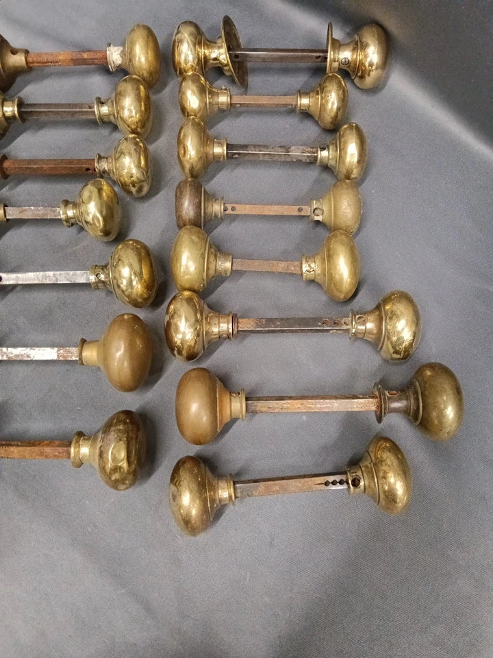 15 Pairs of Bare Brass Mixed Heavyweight Door Handles/ Door Knobs Cupboard Knobs