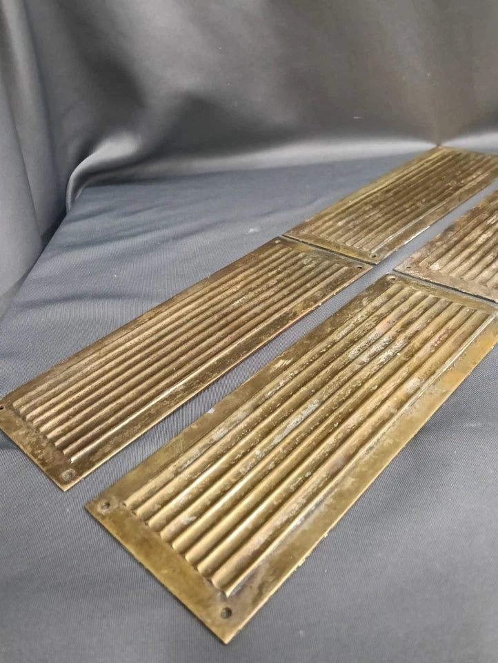 2 Pairs of Reeded Brass Door Finger Plates, Aged Brass Heavyweight Reclaimed