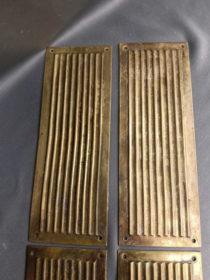 2 Pairs of Reeded Brass Door Finger Plates, Aged Brass Heavyweight Reclaimed