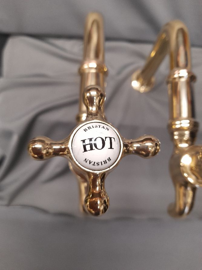 Tall Brass Bib Taps, Reclaimed & Fully Refurbished Long 20 cm Reach Spout Taps